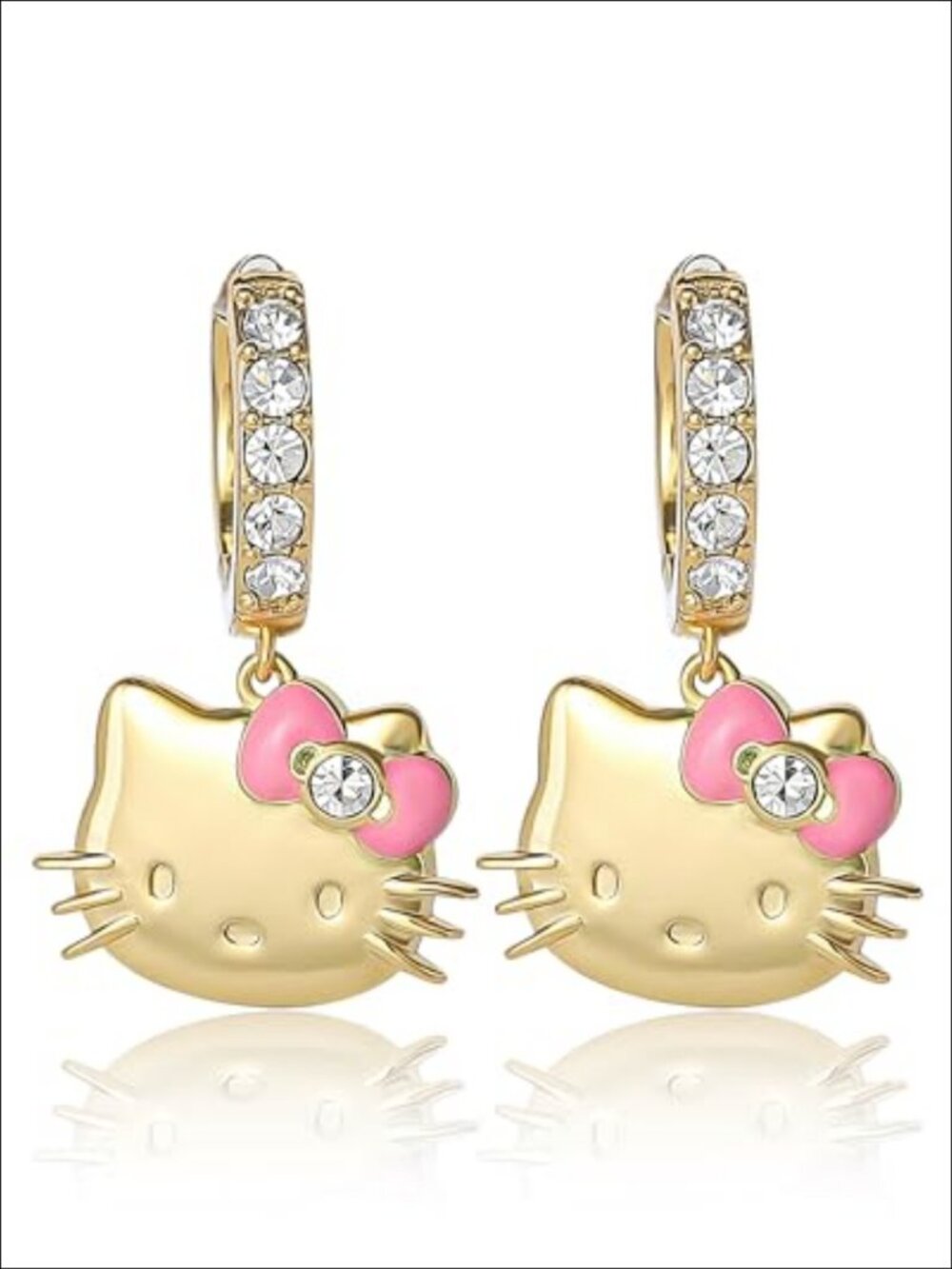 Hello Kitty Hoop Earrings 18k Yellow Gold Flash Plated Crystal Pave